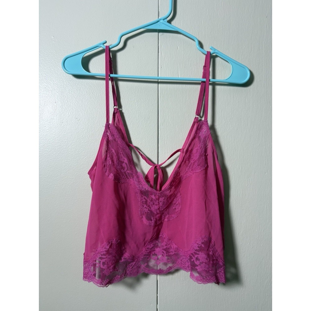 Kat The Label Hot Pink Lace Satin Harley Cami Crop Top Lingerie Coquette Boudoir